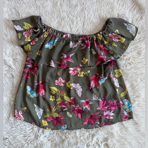 Anthropologie Maeve Vallita Off-The-Shoulder Floral Butterfly Ruffled Blouse XS - Picture 3 of 11